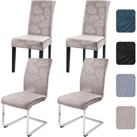Stuhlhussen 4er Set Champagner Blattmuster Universal Stretch Waschbar (1/5)