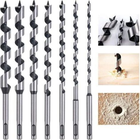 Mèche à bois hélicoïdal 7 PCS – Forets en acier au carbone pour bois dur – Diamètres 6 à 18 mm – Longueur 230 mm – SDS-Plus