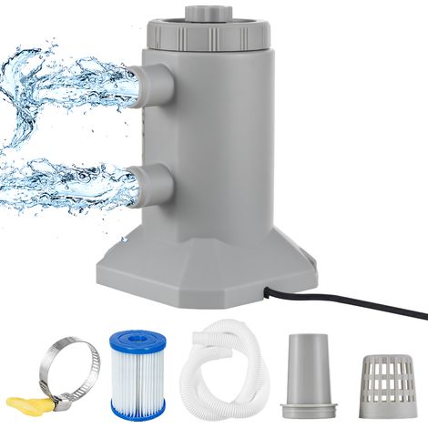 Pompe à filtre à cartouche pour piscines hors sol 55W 250L/H Débit Faible bruit Circulation et filtration de l'eau améliorées avec 2 tuyaux / (1/5)