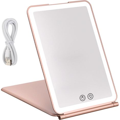 Miroir de Maquillage de Voyage, Miroir de Beauté Portable éclairé avec 72 LED, 3 Couleurs écran Tactile à intensité Variable, Rechargeable Miroir de Courtoisie de Table avec Lumières (Or Rose) (1/5)