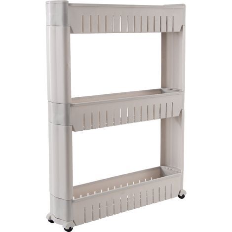 Étagère de rangement mince à trois niveaux, meuble de cuisine, unité de rangement roulante, chariot de rangement, étagère de cuisine roulante, salle de bain, hauteur 72,5 cm, blanc (1/3)