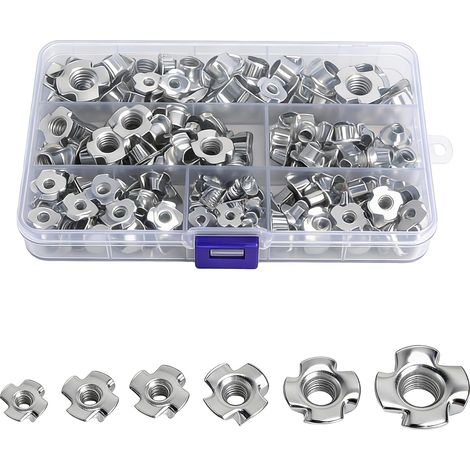160 Pièces Écrous à Frapper Assortiment M3–M10, Écrou Insert Bois à 4 Griffes en Acier Zingué, Insert Fileté pour Bois, Kit Écrou à Frapper pour Meuble, Bricolage et Plaques Métalliques (1/5)