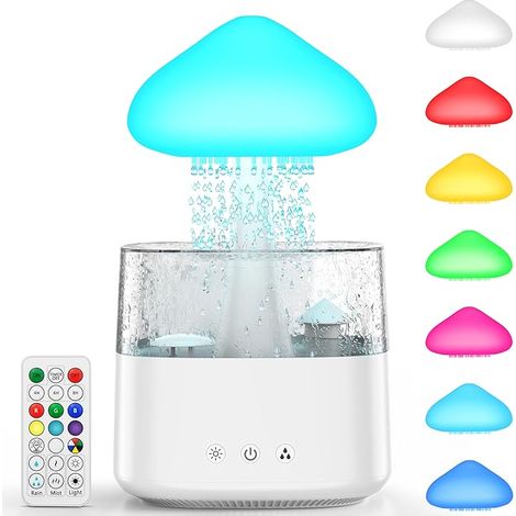 Humidificateur champignon à gouttes d'eau avec télécommande, lumière d'ambiance 7 couleurs, design goutte de pluie pour chambre, sans Bluetooth [Modèle à brancher] (1/5)