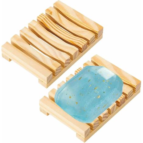 Porte Savon, 2 Pièces Support Savon en Bois Salle De Bain avec Evacuation Douche Repose pour Cuisine Salle de Douche (1/5)