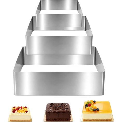 Square Pastry Circle, 3 Pieces Rectangular Patisserie Frame, 3.9/5.9/20 cm, 430 Stainless Steel, Cake Mould for Baking and Preparing Cakes (1/5)