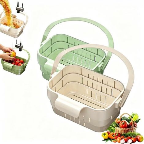 Paniers de vidange suspendus pour évier 2 pièces – Passoires avec poignée de transport – Organisateurs en plastique pour laver fruits légumes et restes alimentaires (1/5)
