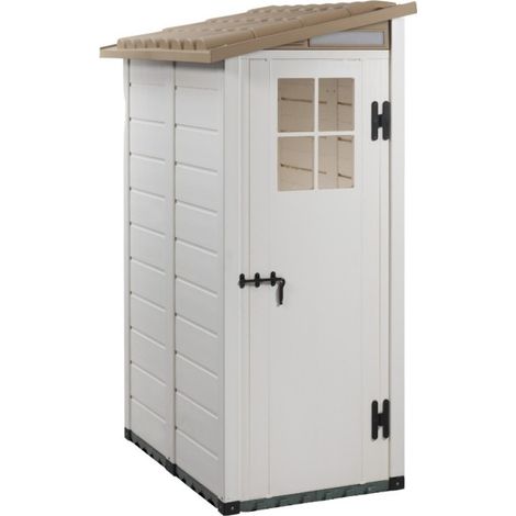Abri de jardin résine Tuscany Evo 100.1 – Pavement inclus – Dimensions 139x95x201 cm – Couleur beige – Résistant et léger – Garofalo