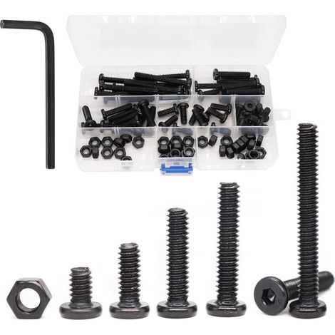 Lot de 80 vis à tête creuse hexagonale noire 1/4"-20 et écrous hexagonaux 1/4"-20, 3/8" 5/8" 1" 1-1/4" 2" (1/5)