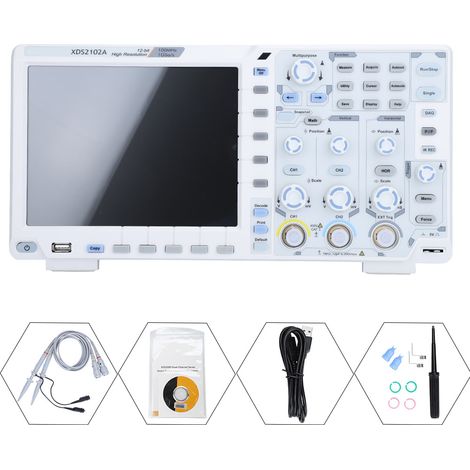 Oscilloscope numérique XDS2102A 100MHz, résolution ADC haute précision, décodage, prise UE, 2 canaux, écran couleur TFT, kit de mesure électronique (1/5)