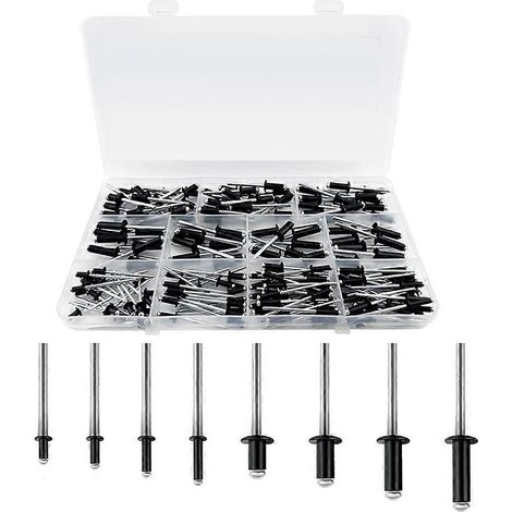 Kit d'assortiment de 210 rivets pop noirs de 3/16 et 1/8 pouces, rivets en aluminium de 8 tailles différentes, rivets aveugles en aluminium (1/5)