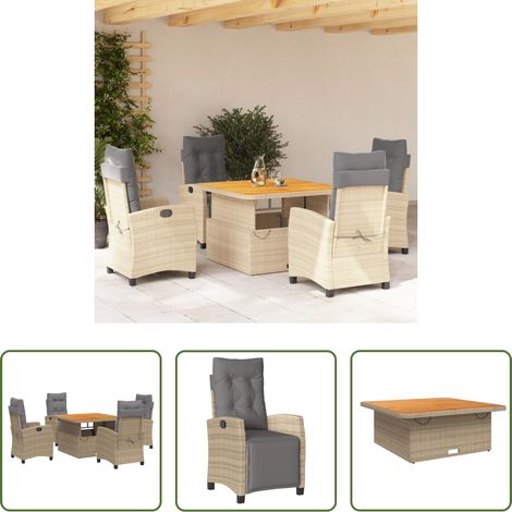 vidaXL Relaxsessel - 5-tlg. Garten-Essgruppe mit Kissen Beige Poly Rattan (1/5)