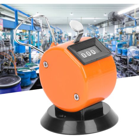 Compteur manuel BERM à 4 chiffres, boîtier en plastique ABS, outil de comptage mécanique portatif avec base à crochet, couleur orange. (1/5)