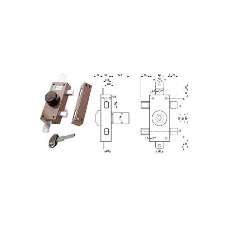 SERRATURA TRIPLICE APPLICARE CHIAVE PIATTA CON POMOLO A POMPA 34329- - mm.30 cilindro ø mm.34 (34329V600X) - 1 pezzi MOTTURA