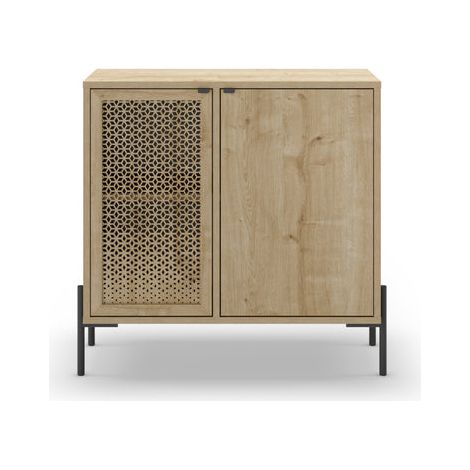 STERA - Mini commode 2 portes 83cm en mélamine - Chêne clair (1/5)