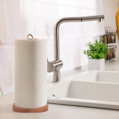Wooden kitchen roll holder with wide base