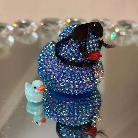 Canard En Caoutchouc - Décoration Pour Salle De Bain Et Tableau De Bord - Strass Incrustés - 1,5 Pouces - Bleu - Lot De 1 (1/5)