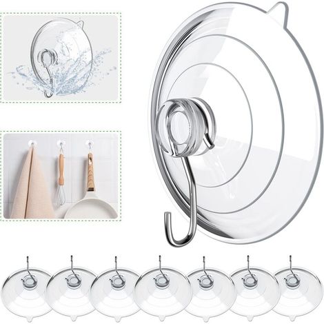 Lot de 8 crochets à ventouse transparents, ventouses en PVC avec crochets métalliques (1/5)