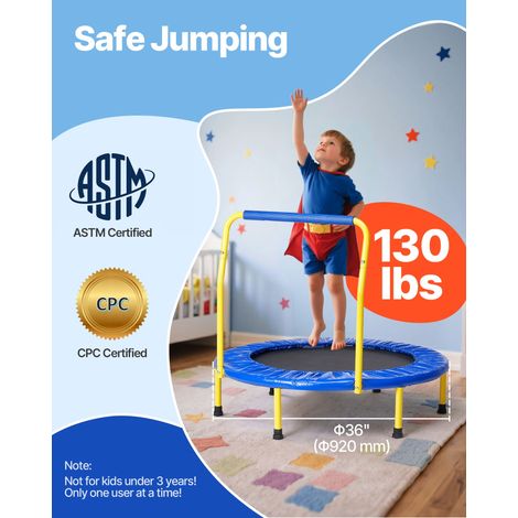 Trampoline pour Enfants 92 cm Mini Trampoline Extérieur Intérieur Pliable pour Tout-petits avec Poignée Mousse Trampoline Récréatif Exercices Cadeau d'Anniversaire pour Enfants de 3 ans et Plus (1/5)