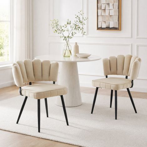 Sillas de comedor 60x64x80 cm de terciopelo beige, juego de 2, modernas FloraGrace (1/5)