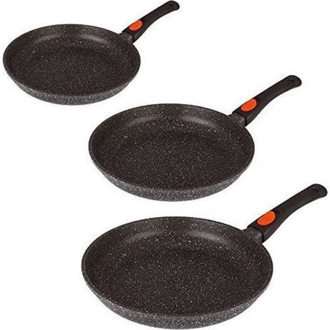 KAMBERG Set di 3 Padelle 20, 24, 28 cm, Manico Rimovibile, Ghisa di Alluminio, Rivestimento Antiaderente di Alta Performance Pietra, Tutti Fornelli y induzione, Senza PFOA (1/4)