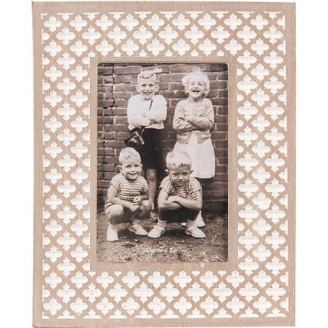 Cadre photo 10x15 cm en bois marron et blanc style bohème rectangulaire 18x1x23 cm - PANGIVO (1/4)