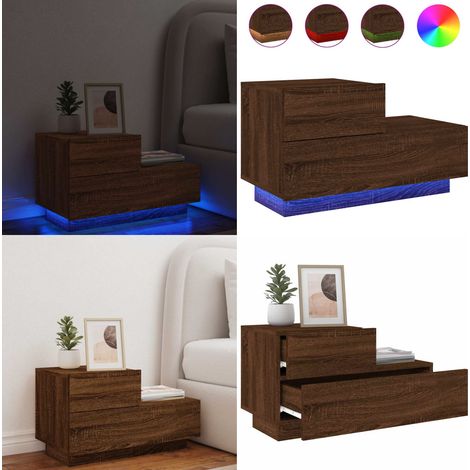 Nachttisch mit LED-Leuchten Braun Eichen-Optik 70x36x40,5 cm - Nachttisch - Wohnzimmermöbel - Esszimmermöbel - Beleuchtung - LED-Beleuchtung - Home & Living