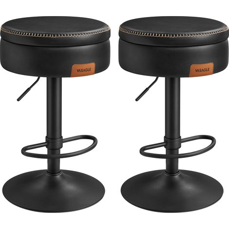 Tabouret de Bar Pivotant à 360°, Lot de 2, Hauteur Réglable, avec Rangement, PU avec Coutures, Style Moderne Mi-siècle, pour Cuisine, Bar, Montage Facile, Noir d Encre (1/5)