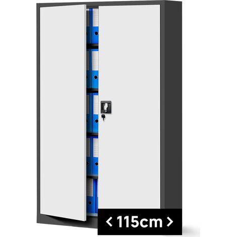 Büroschrank C001II Aktenschrank Metallschrank Flügeltüren Stahlblech Pulverbeschichtung 185 cm x 115 cm x 40 cm (anthrazit/weiß) (1/5)