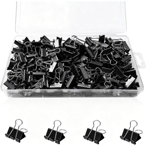 148 petites pinces à reliure noires, mini-trombones de 19 mm (1/5)
