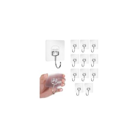 12 Pcs Grand Crochets Adhesifs Transparent Auto Adhesif 20 kg (max), Pour Accroche Salle de Bain,Cuisine,Plafond,Accrocher,Mural,Porte,Peignoirs,Porte Serviette
