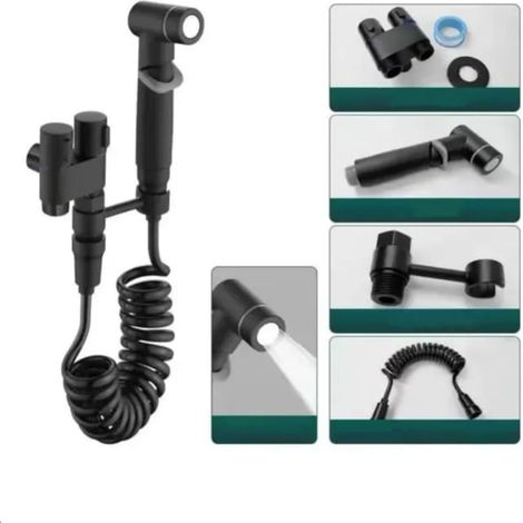 Set di spruzzatori per WC in acciaio inossidabile con funzione di doppia uscita - Kit doccetta per WC - Tubo flessibile da 2 m incluso (1/4)