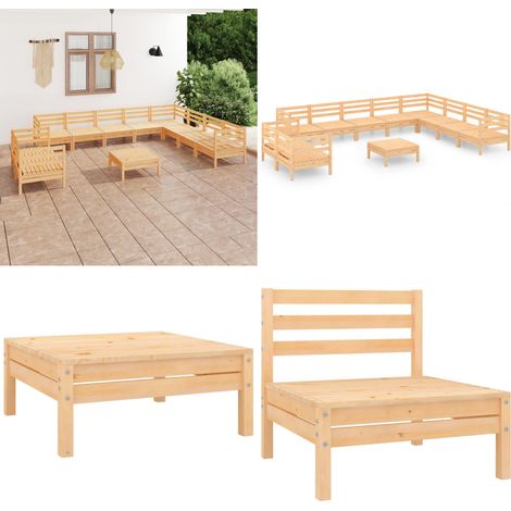 Salon de jardin 11 pcs Bois de pin massif - Canapé en bois - Canapé d'angle (1/5)