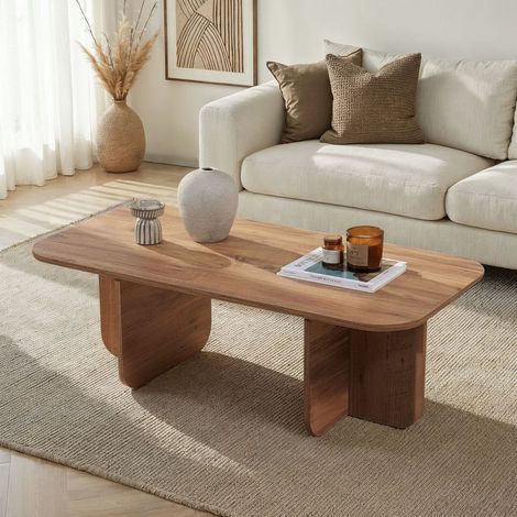 Table basse en hêtre mélaminé - Style Japandi - 120 x 60 cm - (1/5)