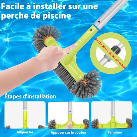 Brosse pour piscine 13", brosse pour piscine hémisphérique avec poils en nylon et coins – Poignée en aluminium avec système EZ Clip, tige télescopique non incluse (1/4)