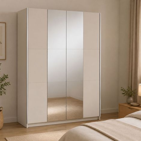 Guardaroba 2 Ante Lesesa, Armadio Camera da Letto Appendiabiti, 5 Ripiani, 7 Vani, 150x218h cm Beige Cashmere (1/5)