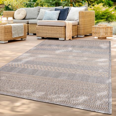 In-& Outdoor Teppich Wetterfest Balkon Küche Wohnzimmerteppich 200 cm x 200 cm Grau Quadratisch