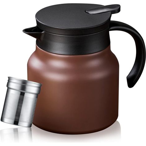 Cafetière à Revêtement en Céramique 800 ml, Tasse Isotherme avec Passoire Amovible, Doublure en Filet Pour Boissons Chaudes, Bouilloire à thé en Acier Inoxydable Isolée à Double Paroi (1/5)