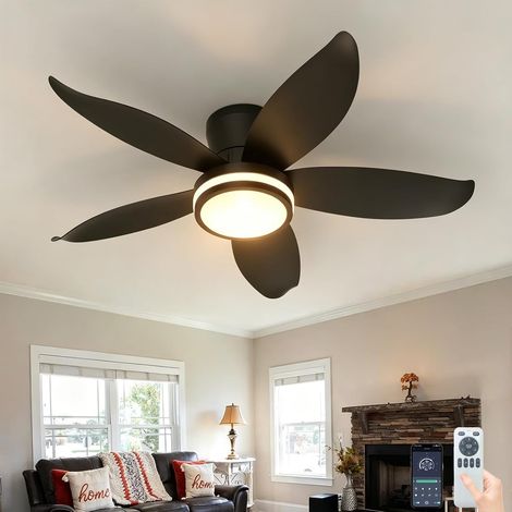 Ventilateur de plafond avec éclairage LED et minuterie,Noir, 88 cm (36 pouces), profil bas, montage encastré (1/5)