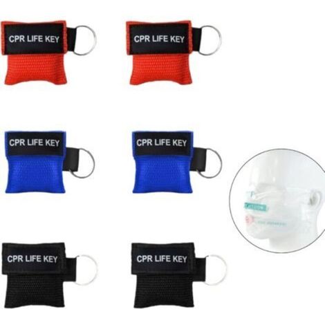 6er-Pack Erste-Hilfe-Atemschutzmasken – mit Schlüsselring – CPR-Gesichtsschutz – Taschenmaske – mit Rückschlagventil und atmungsaktivem Gewebe (rot, blau, schwarz) (1/4)