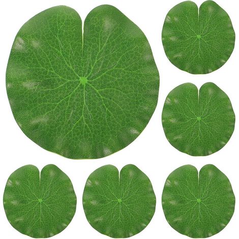 Lot de 6 feuilles de lotus artificielles flottantes en PU (10 cm, vertes) pour aquarium ou bassin.-Green