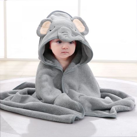 1 Serviette de bain, Coton, Capuche éléphant 3D, 76x76 cm, Bébé fille garçon (1/5)
