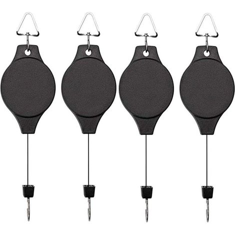 Ensemble de 4 crochets pour plantes avec poulie, support extensible pour suspendre facilement paniers de fleurs, pots de jardin et mangeoires à oiseaux. Suspendez-les en hauteur et tirez vers le bas p (1/5)
