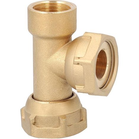 Té laiton avec écrou-chapeau 1/2" femelle x 3/4" chapeau x 3/4" chapeau
