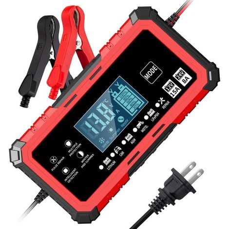 12 V 15 A / 24 V 8 A RougeChargeur à impulsions 12 V 15 A / 24 V 8 A, chargeur de batterie lithium-fer-phosphate 14,6 V 15 A pour motos et voitures (1/4)