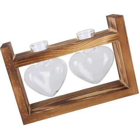 Pot de fleurs innovant avec cadre en bois vintage, vase de table transparent, décoration intérieure (2 bouteilles en forme de cœur) (1/5)