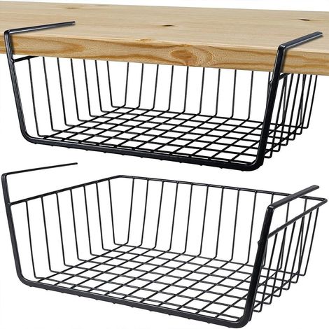 Metall-Aufbewahrungskorb, 2er-Set Hängekörbe, schwarz, Hängekorb für Unterschrankregale, Aufbewahrungsorganizer für Küche und Bad