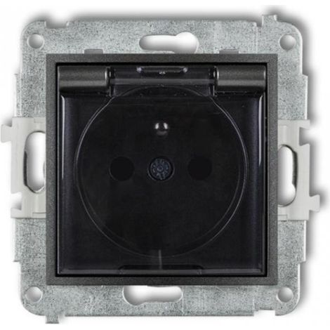 Mini enchufe antisalpicaduras con o sin clasificaci贸n IP44, con obturadores, tapa ahumada, grafito 11MGPB-1zdp