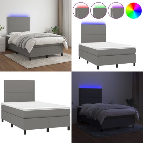 Cama box spring con colchón y LED tela gris oscuro 120x200 cm - Cama box spring - Colchón con LED