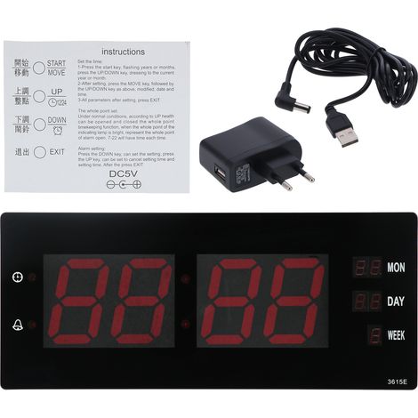 Horloge murale électronique LED avec calendrier et veilleuse, idéale pour la maison, le bureau ou le laboratoire (prise UE). (1/5)
