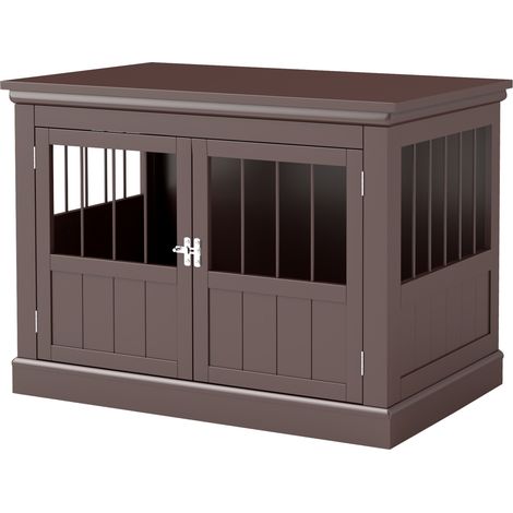 Cage pour chien table d'appoint moderne 3 portes fermeture magnétique 78x53x59.3 cm café (1/5)